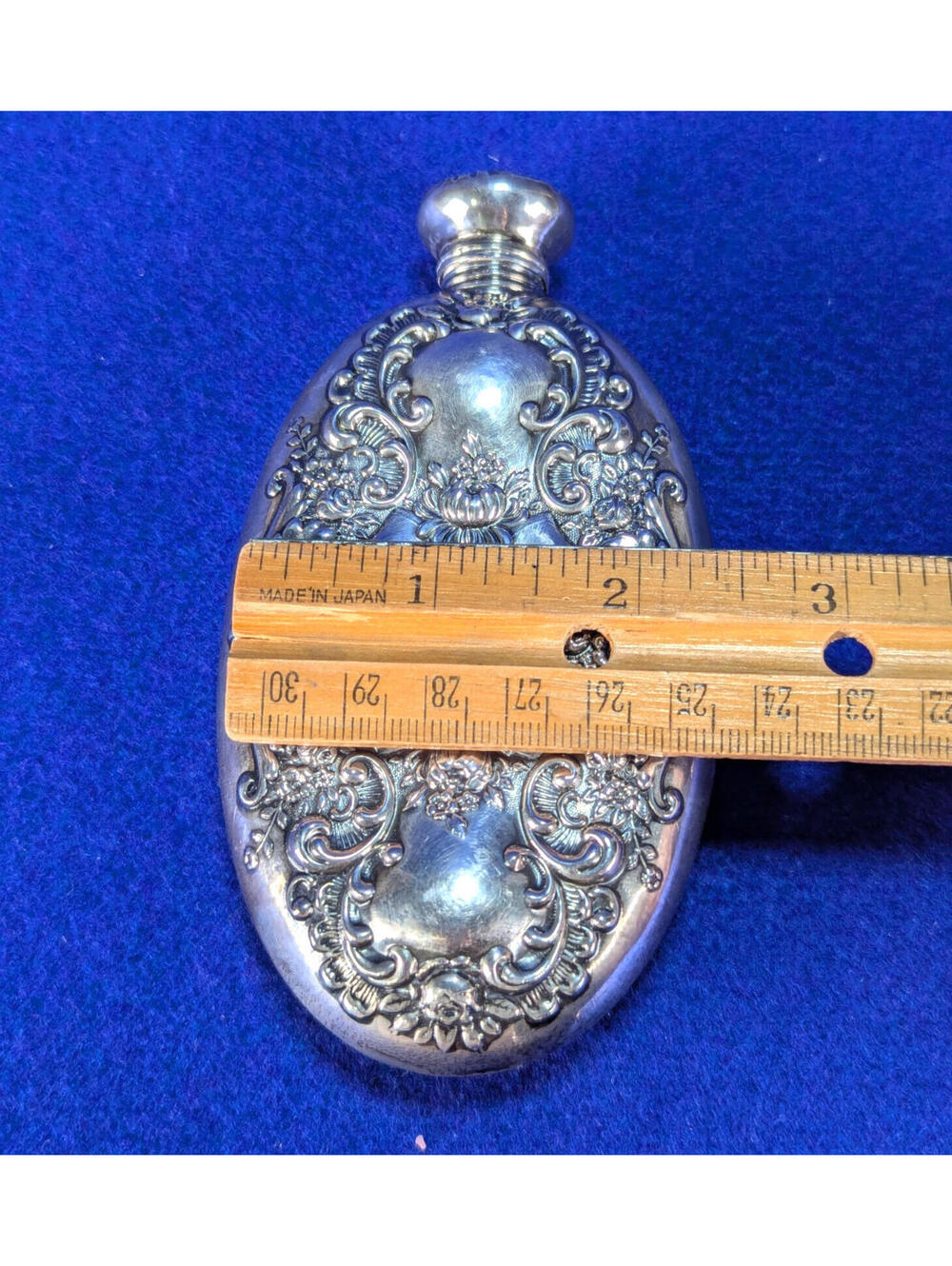 Antique Sterling Silver Repousse Perfume Scent Flask Floral Victorian Revival - Picture 9 of 11